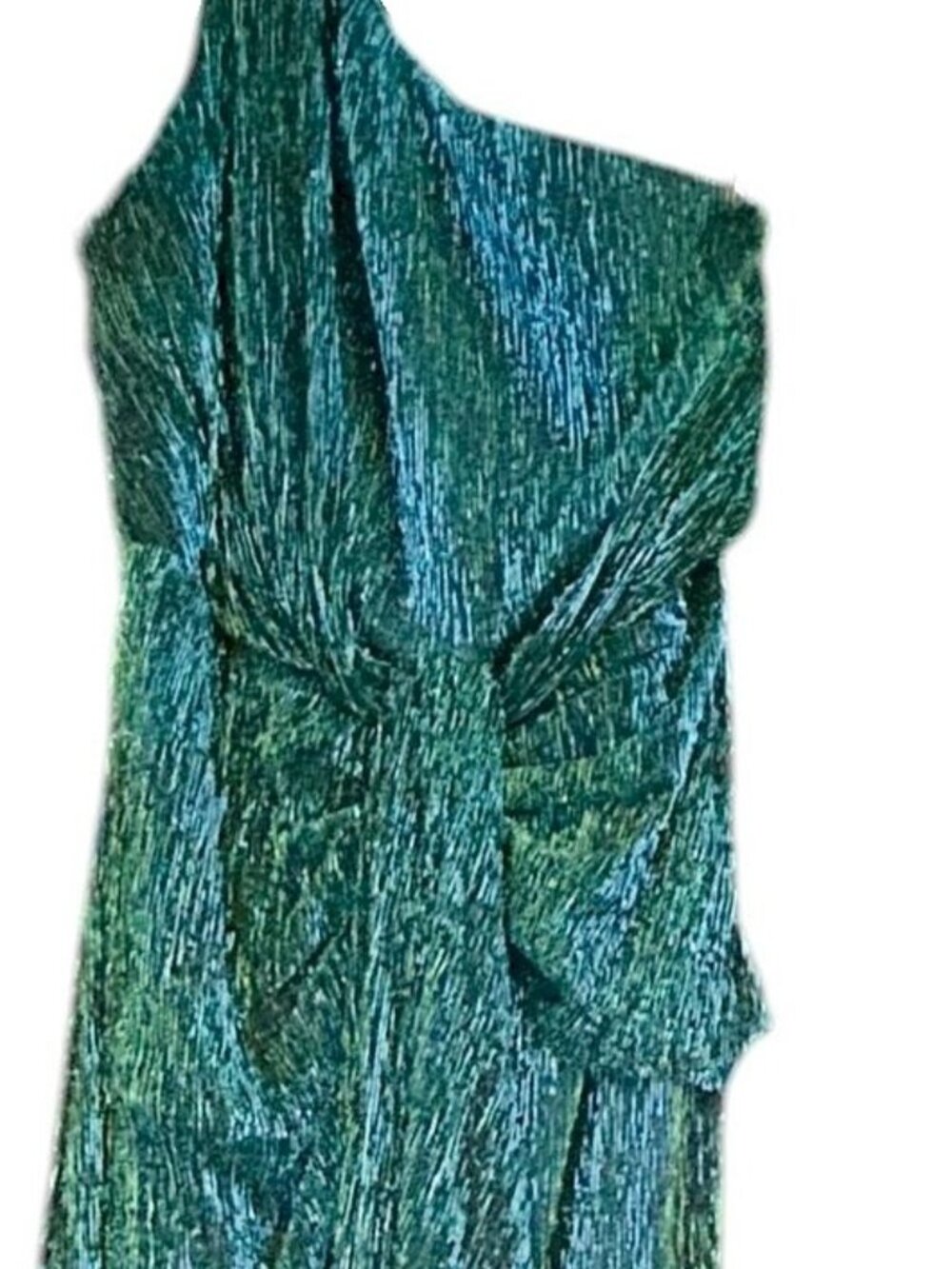 Lulus Glamorous Glitz Shiny Teal Green One-Shoulder Maxi Dress Size Medium NWOT - Picture 6 of 7